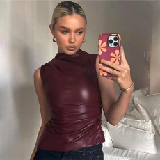 Leather Stacked Sleeveless Top GDSF-D23TP298