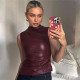 Leather Stacked Sleeveless Top GDSF-D23TP298