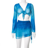 Printed Flared Sleeve Beach Skirt Two Piece Set GDSF-R21ST129