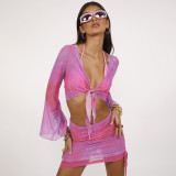Printed Flared Sleeve Beach Skirt Two Piece Set GDSF-R21ST129