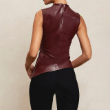 Leather Stacked Sleeveless Top GDSF-D23TP298