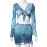 Printed Flared Sleeve Beach Skirt Two Piece Set GDSF-R21ST129