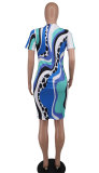 Fashion Print Short Sleeve Midi Dress XHXF-393
