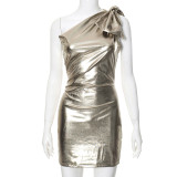 Sexy Bow One Shoulder Metallic Bodycon Dress GDSF-R23DS179
