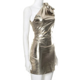 Sexy Bow One Shoulder Metallic Bodycon Dress GDSF-R23DS179
