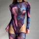 Tie-Dye Printed Long Sleeve Skinny Erotic Bodysuit GDSF-M23BS514