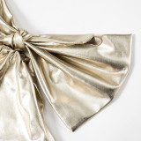 Sexy Bow One Shoulder Metallic Bodycon Dress GDSF-R23DS179