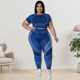 Plus Size Sport Patchwork Short Sleeve Tight Yoga 2 Piece Set GDAM-218123