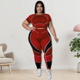 Plus Size Sport Patchwork Short Sleeve Tight Yoga 2 Piece Set GDAM-218123