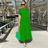 Solid Color Short Sleeve Loose Knit Maxi Dress GRNH-28302