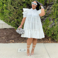 Pleated Bubble Sleeve Loose Midi Dress GRNH-28300