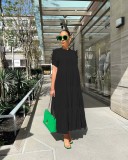 Solid Color Short Sleeve Loose Knit Maxi Dress GRNH-28302