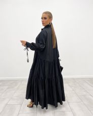 Plus Size Loose Long Sleeve Solid Maxi Dress GRNH-RNH28187