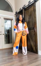 Color Contrast Patchwork Print Two Piece Pant Set GRNH-Q5705