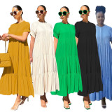 Solid Color Short Sleeve Loose Knit Maxi Dress GRNH-28302