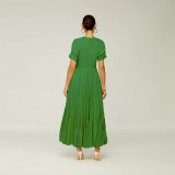 Solid Color Short Sleeve Loose Knit Maxi Dress GRNH-28302