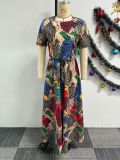 Print Loose Short Sleeve Wide Leg Pants 2 Piece Set NY-10710