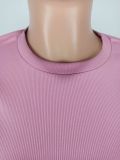 Solid Color Ribbed Short Sleeve Two Piece Pants Set YD-015