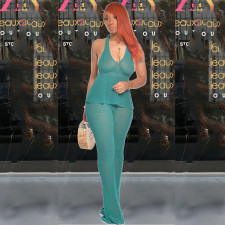 Solid Color Halter Backless Two Piece Pants Set QXTF-0009
