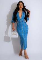 Fashion Print Half Sleeve Button Dress JH-350