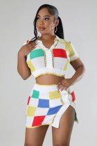 Contrast Color High Waist Two Piece Skirt Set GDYF-6687
