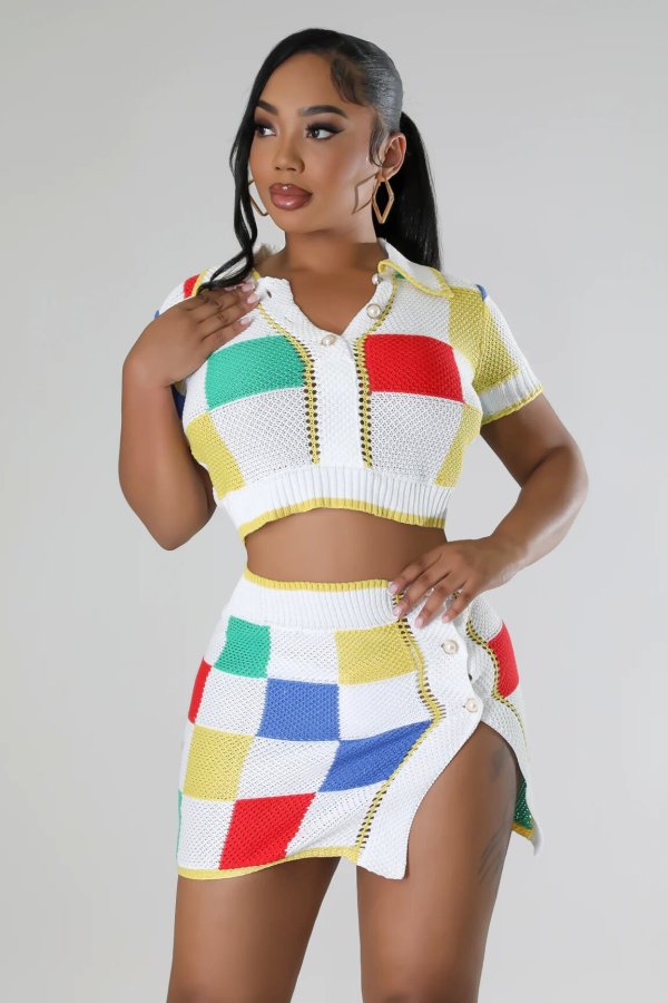 Contrast Color High Waist Two Piece Skirt Set GDYF-6687