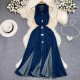 Sleeveless Single-breasted Denim Midi Dress DF-6626