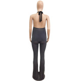 Solid Color Halter Backless Two Piece Pants Set QXTF-0009