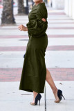Solid Single Shoulder Sleeve Split Maxi Dress BGN-295