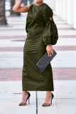 Solid Single Shoulder Sleeve Split Maxi Dress BGN-295