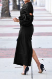 Solid Single Shoulder Sleeve Split Maxi Dress BGN-295