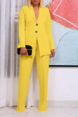 Solid Color Long Sleeve Blazer Two Piece Pants Set BGN-309