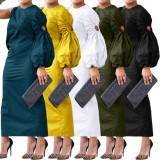 Solid Single Shoulder Sleeve Split Maxi Dress BGN-295