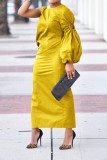 Solid Single Shoulder Sleeve Split Maxi Dress BGN-295