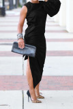 Solid Single Shoulder Sleeve Split Maxi Dress BGN-295