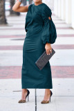 Solid Single Shoulder Sleeve Split Maxi Dress BGN-295