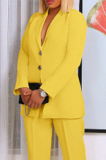 Solid Color Long Sleeve Blazer Two Piece Pants Set BGN-309