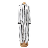 Printed Striped Shirt Loose Pants Two Piece Set AIL-221