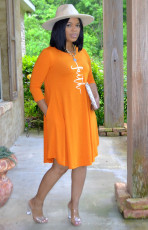 Letter Print Long Sleeve T Shirt Dress AIL-173
