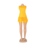 Sleeveless Vest And Tassel Shorts Two Piece Set AIL-236