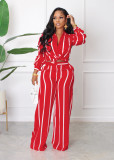 Printed Striped Shirt Loose Pants Two Piece Set AIL-221