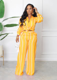 Printed Striped Shirt Loose Pants Two Piece Set AIL-221