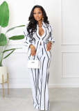Printed Striped Shirt Loose Pants Two Piece Set AIL-221