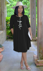 Letter Print Long Sleeve T Shirt Dress AIL-173