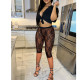 Sexy Tie Up Short Sleeve And Mesh Pant Two Piece Set FOSF-8382