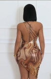 Sleeveless Print Slash Shoulder MIni Dress XHXF-397