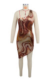 Sleeveless Print Slash Shoulder MIni Dress XHXF-397
