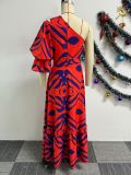 Printed Slash Shoulder Lantern Sleeve Maxi Dress NY-10728