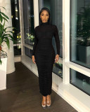 Sexy Long Sleeve Drawstring Pleated Maxi Dress YD-8799