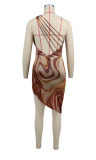 Sleeveless Print Slash Shoulder MIni Dress XHXF-397